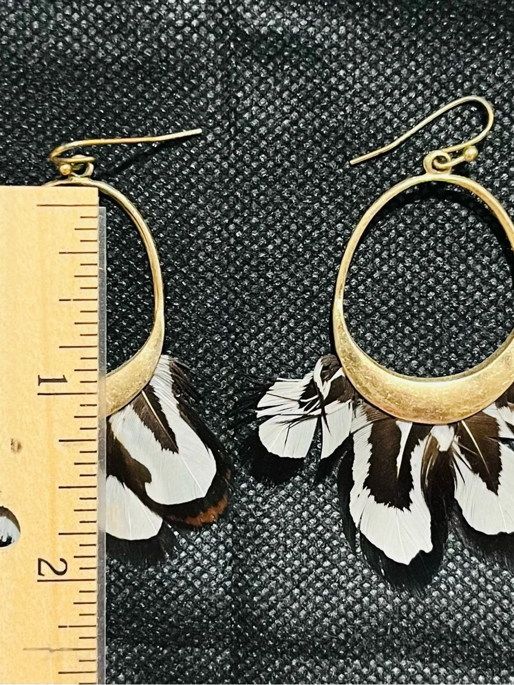 Gold Hoop Feather Drop Earrings - Women Jewelry